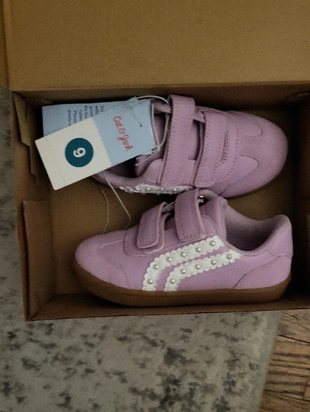 Cat & Jack Lilac Velcro Sneakers with White Floral Trim